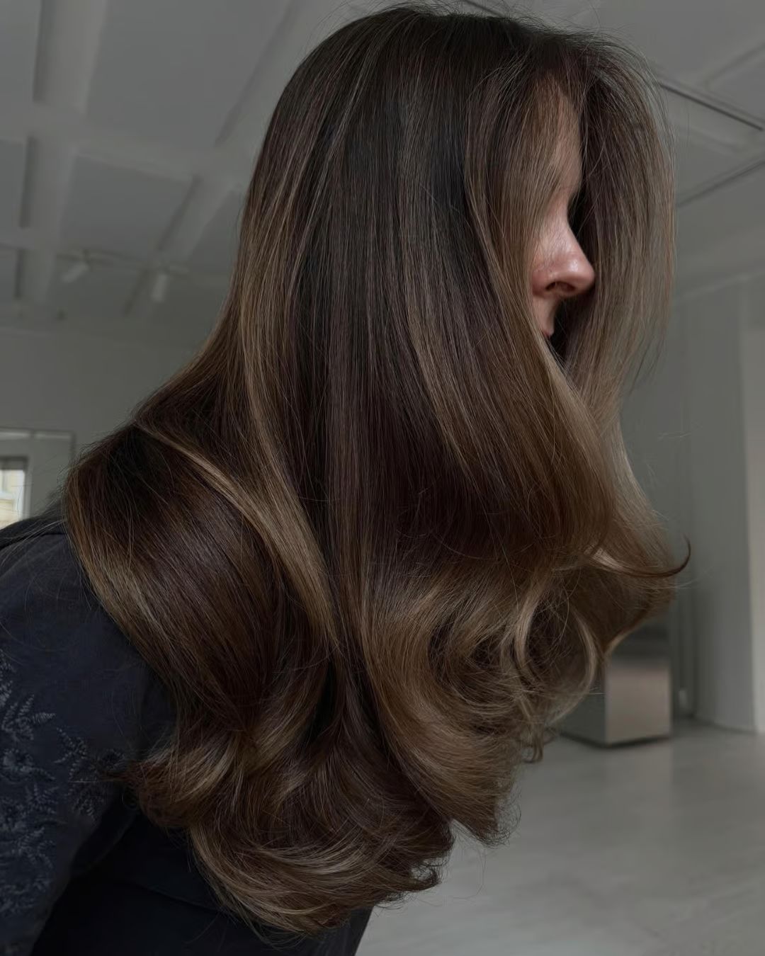 Front View Medium Crop Visual Idea — Balayage on Dark Brown Hair 2027