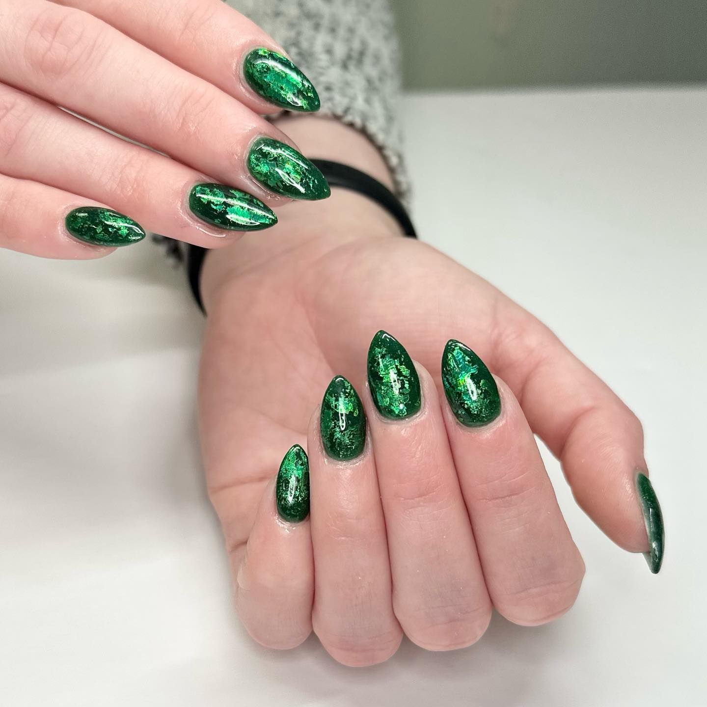 Visual Idea — Both Hands Are Shown Emerald Prom Nails 2027