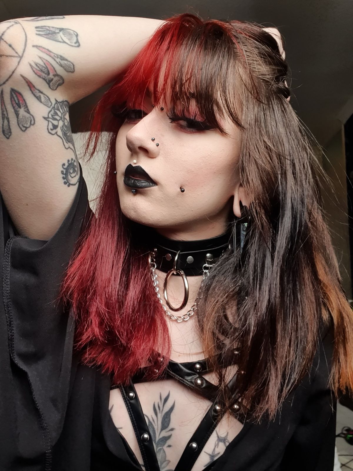 Shoulder Length Red Highlights On Dark Base Shoulder Length Red Highlights On Dark Base — Goth Hair Color 2027