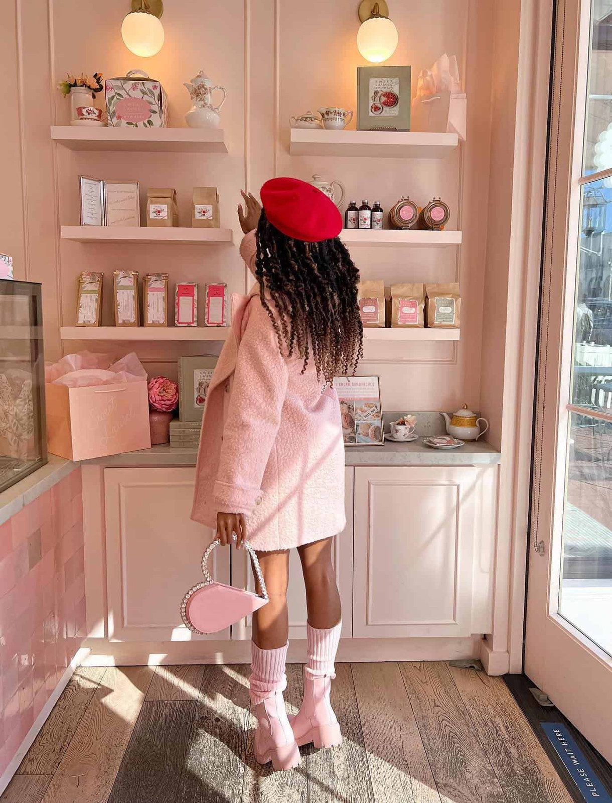 Pink Socks with a Textured Coat and Chunky Boots for a Playful Ensemble Pink Socks with a Textured Coat and Chunky Boots for a Playful Ensemble — Coquette Socks Outfits 2027