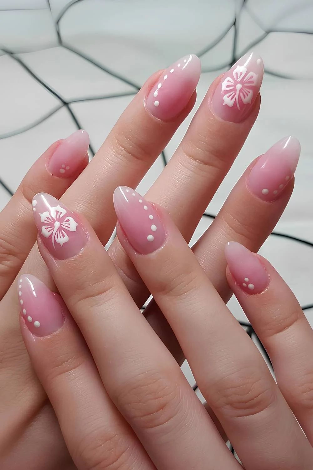 White Hibiscus Sheer Pink Medium Almond White Hibiscus Sheer Pink Medium Almond — Hibiscus Flower Nails 2027