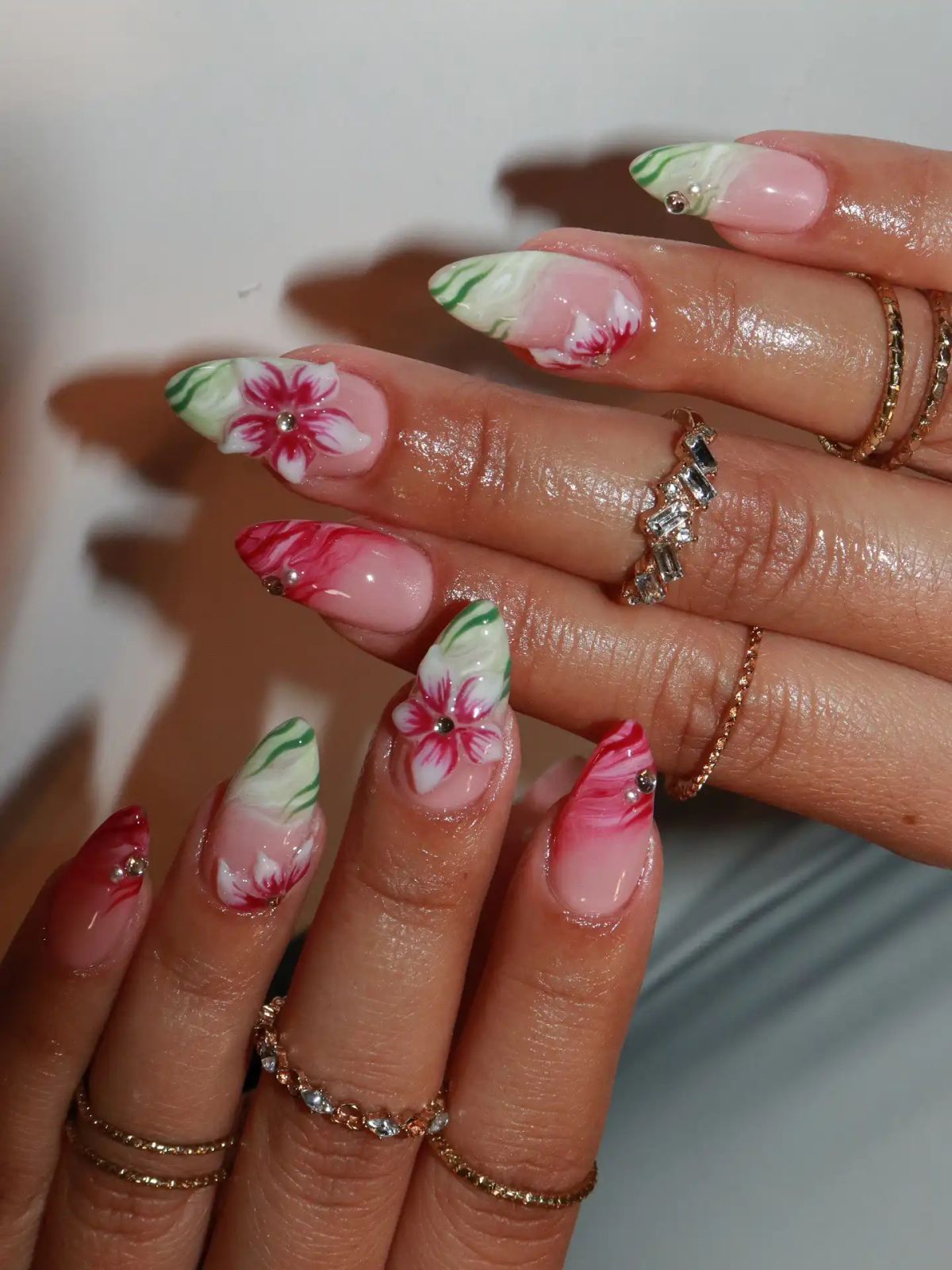 Red Hibiscus French Tip Short Almond Red Hibiscus French Tip Short Almond — Hibiscus Flower Nails 2027