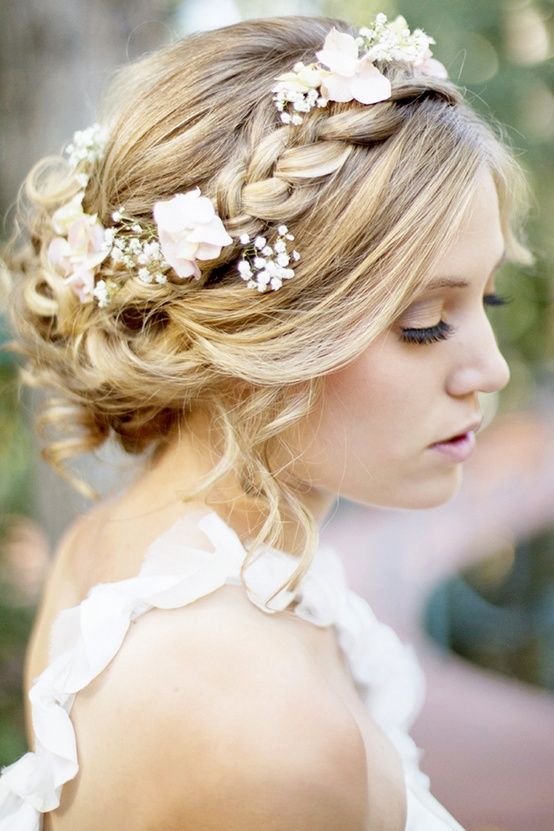 Blonde Braided Updo Crown with Flowers — Flower Crown Hairstyles 2027