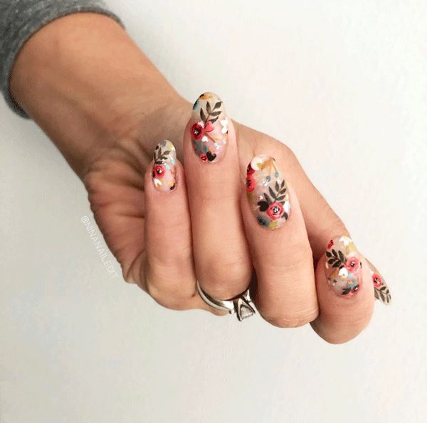 Medium Oval Red Floral Sprigs Medium Oval Red Floral Sprigs — Wildflower Nails 2027