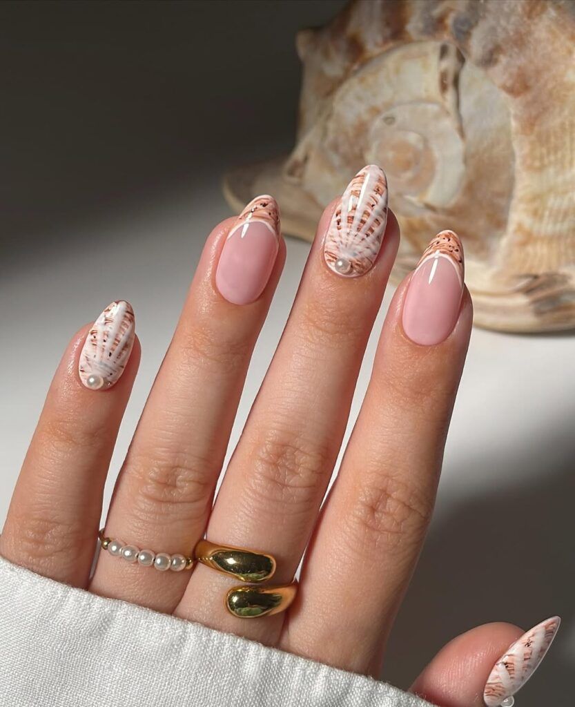 Realistic Seashell Nude Pink Almonds — Coastal Nails 2027