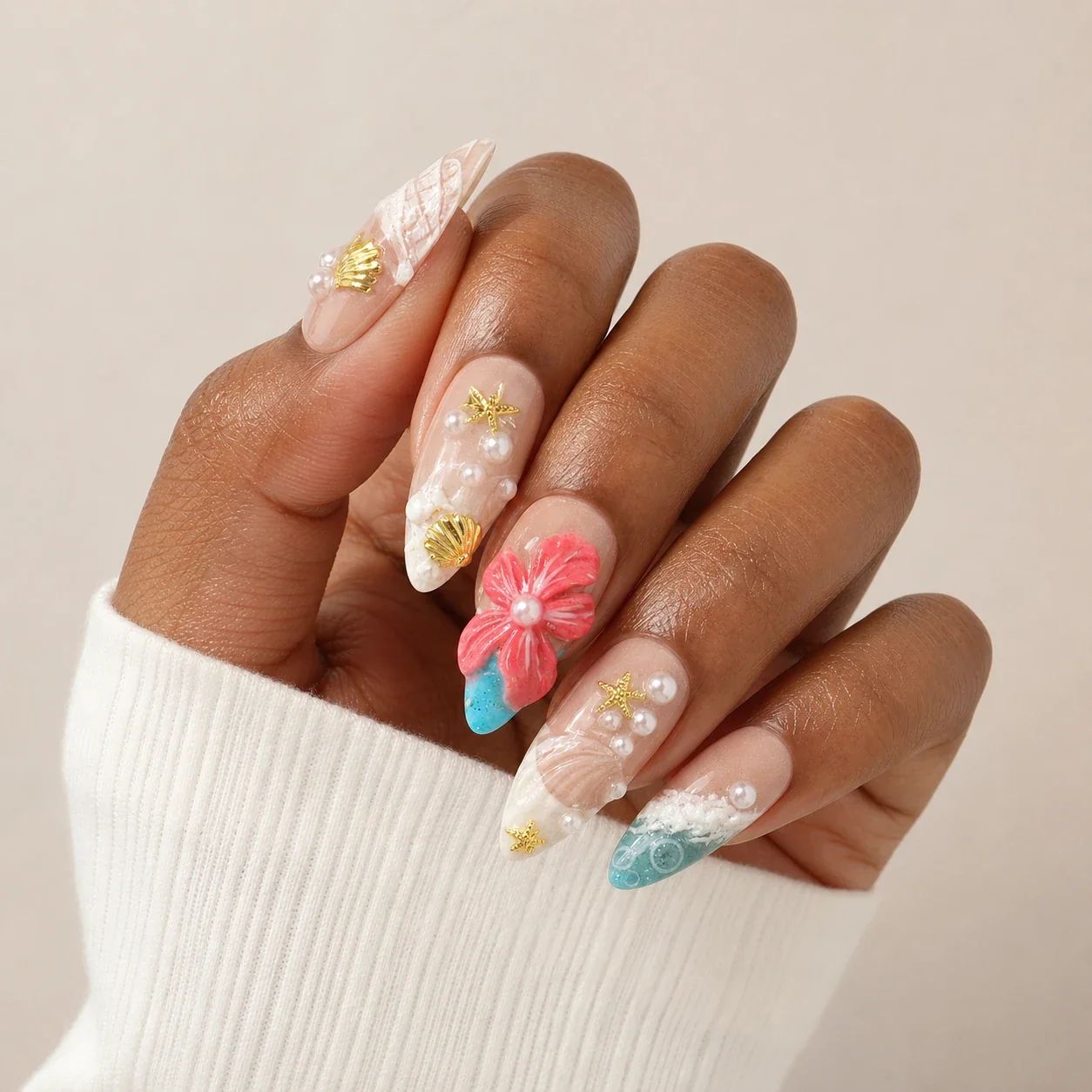 3D Seashell Wave Stilettos — Coastal Nails 2027