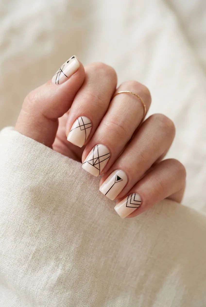 Sheer Nude Base Black Lines Visual Idea Sheer Nude Base Black Lines Visual Idea — Thin Line Nails 2027