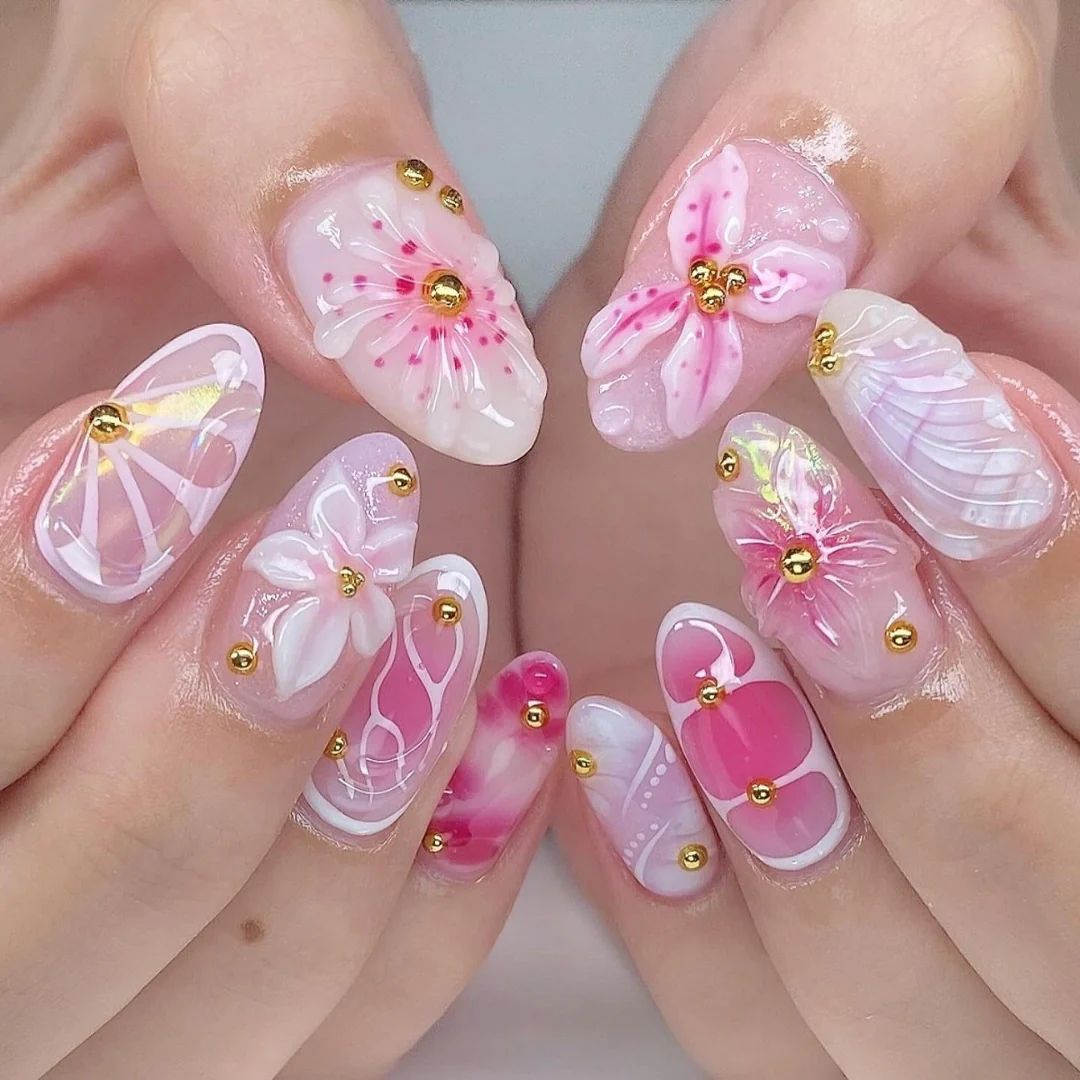 Visual Idea — Each With A Gold Bead Center — Coastal Nails 2027