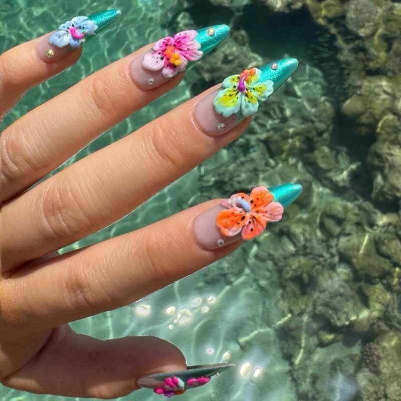 Teal Hibiscus Stiletto Nails Teal Hibiscus Stiletto Nails — Bahamas Nails 2027