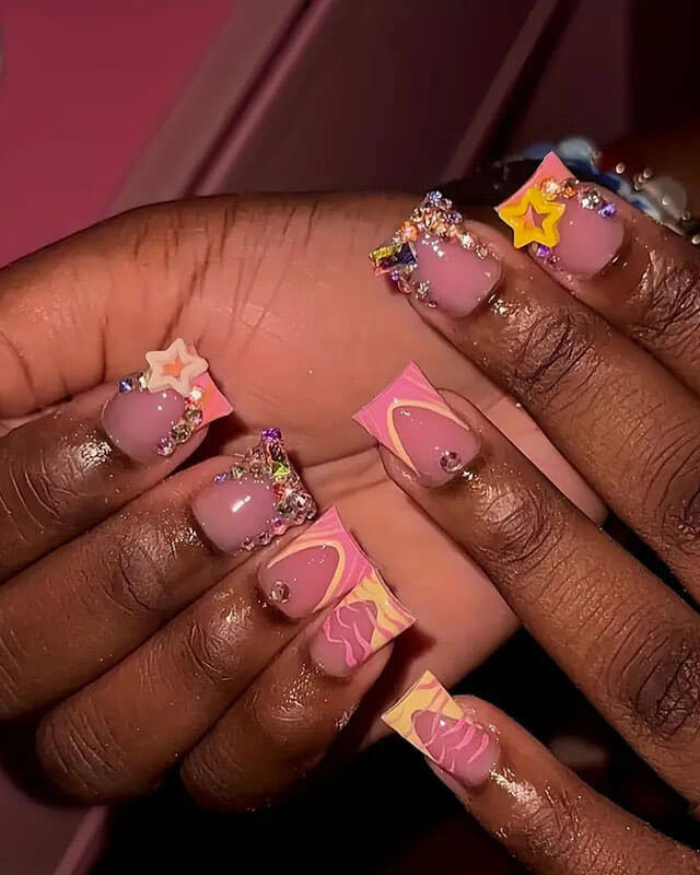 Short Square Pink and Yellow Wavy Nails Short Square Pink and Yellow Wavy Nails — Pink Duck Nails 2027