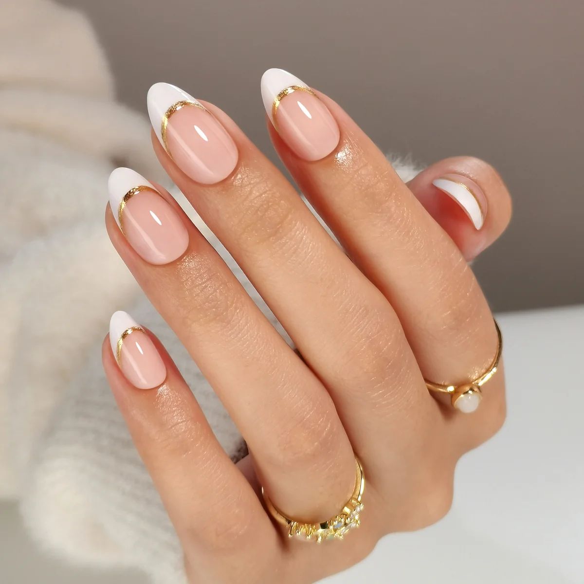 Medium Almond with Thin Gold Line French — Nails 2027 for Gold Dress