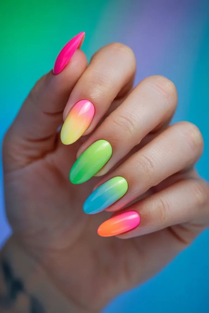 Neon Color Spectrum Oval Nails Neon Color Spectrum Oval Nails — Neon Ombre Nails 2027