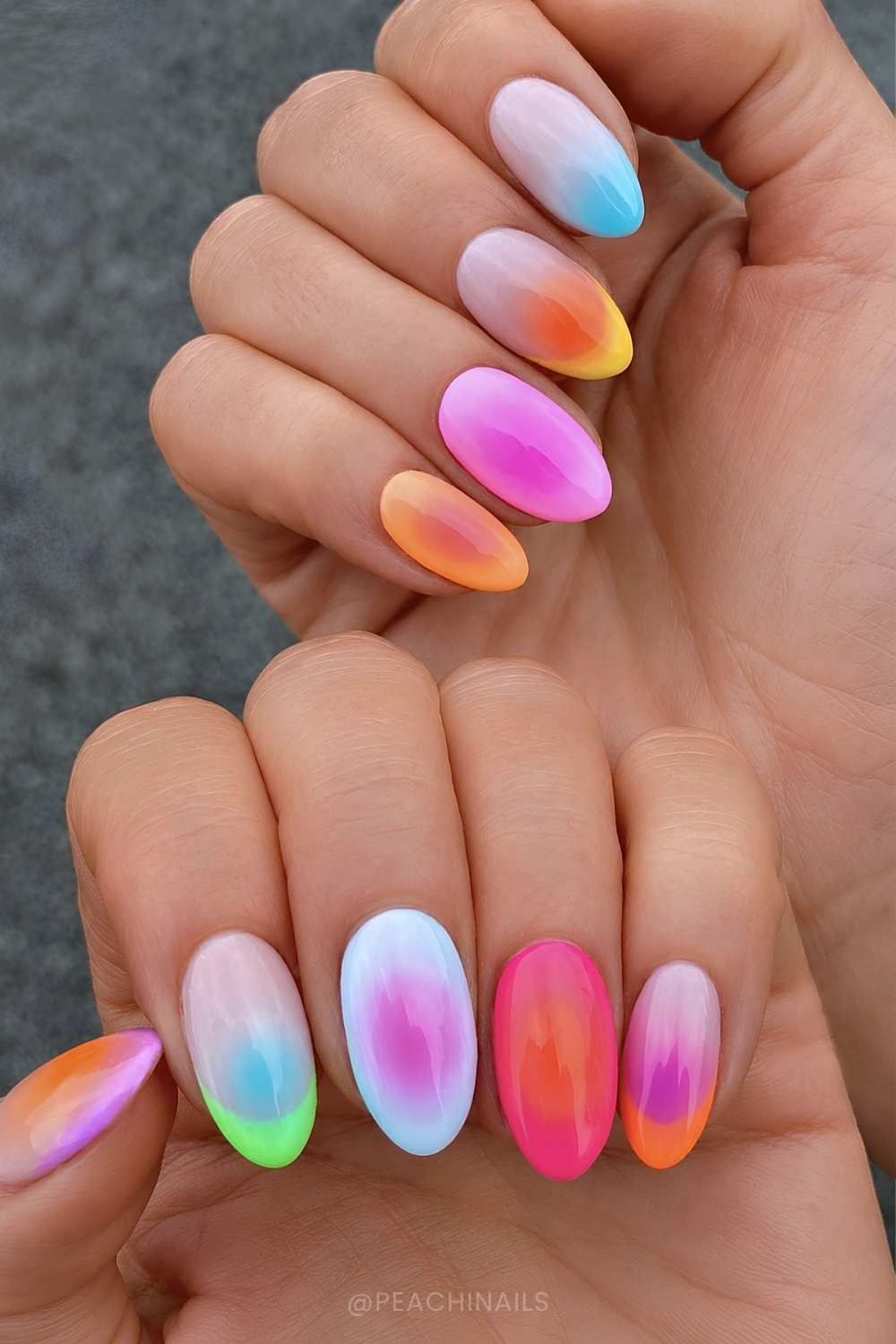 Multi-Color Neon Ombre Oval Nails Multi-Color Neon Ombre Oval Nails — Neon Ombre Nails 2027