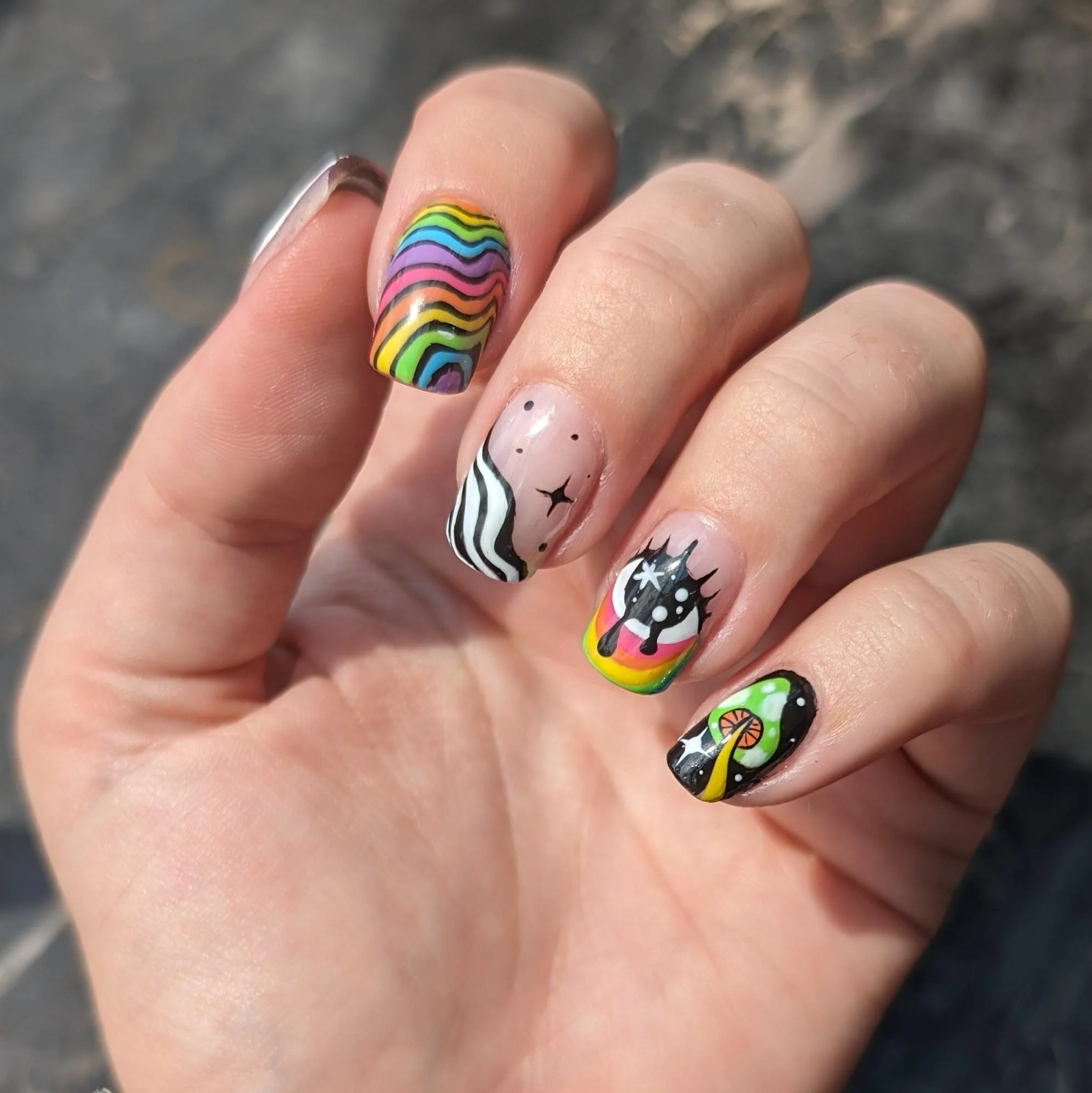 Psychedelic Rainbow Stripe Nails Psychedelic Rainbow Stripe Nails — Rainbow Rave Nails 2027