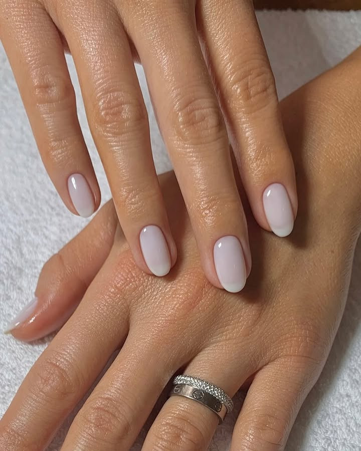 Sheer Pale Pink Glossy Oval Nails Sheer Pale Pink Glossy Oval Nails — Classy Nails 2027 for Mature Hands