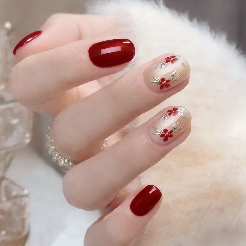 Deep Red Floral Vines Deep Red Floral Vines — Floral Round Nails 2027