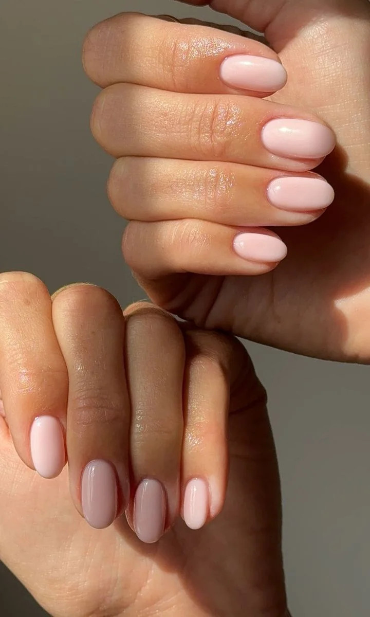 Soft Milky Pink Glossy Oval Nails Soft Milky Pink Glossy Oval Nails — Classy Nails 2027 for Mature Hands