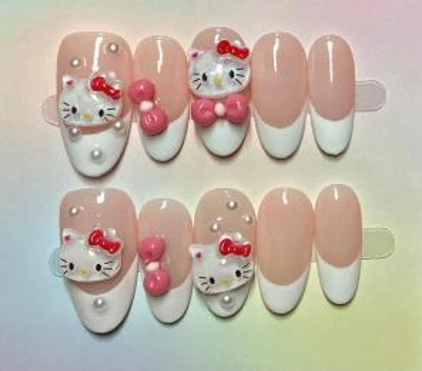 Visual Idea — Pink Bows French Hello Kitty Nails 2027