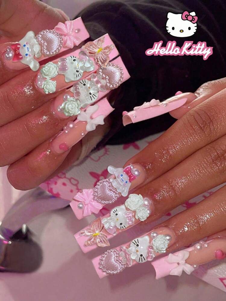 Visual Idea — Bows French Hello Kitty Nails 2027