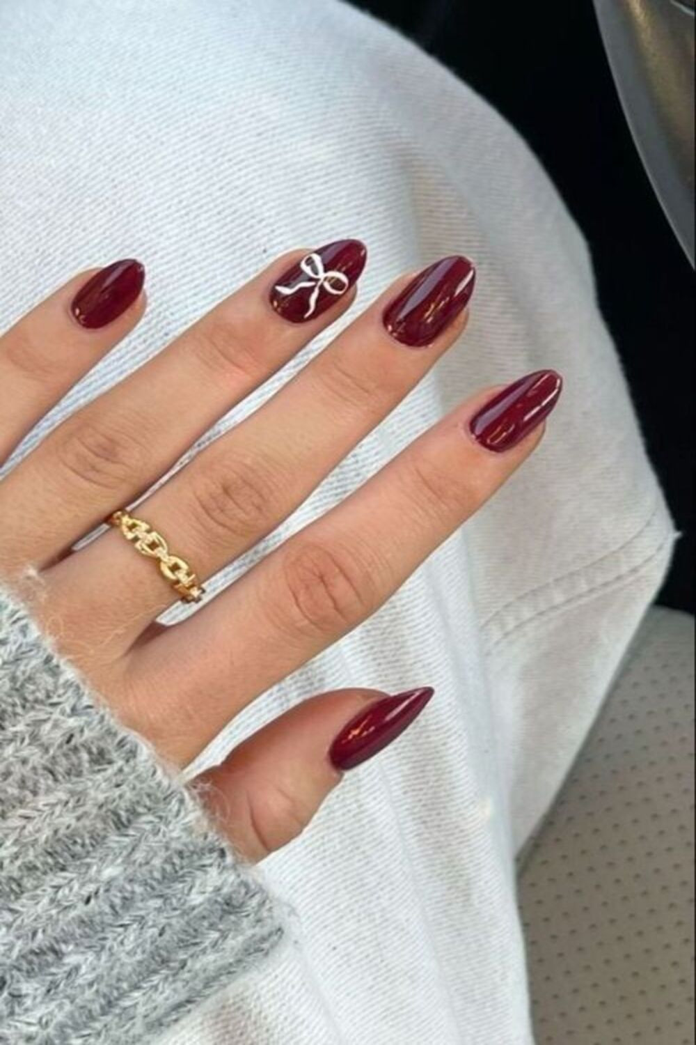 Rich Red with White Bow Accent Rich Red with White Bow Accent — Winter Gel Nail Colors 2027