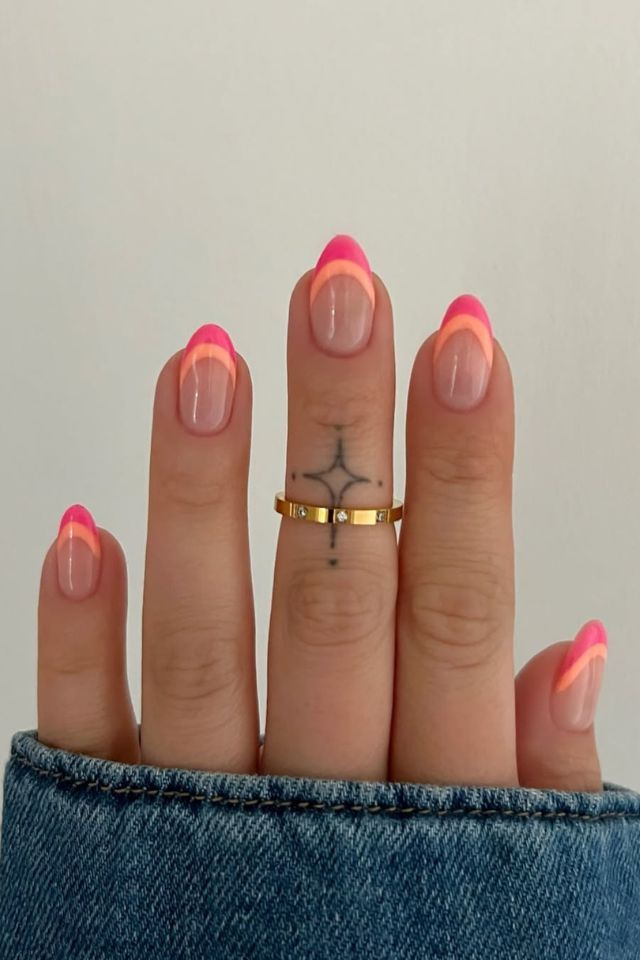 Vibrant Neon Double French Tips Visual Idea Vibrant Neon Double French Tips Visual Idea — Colored Double French Nails 2027