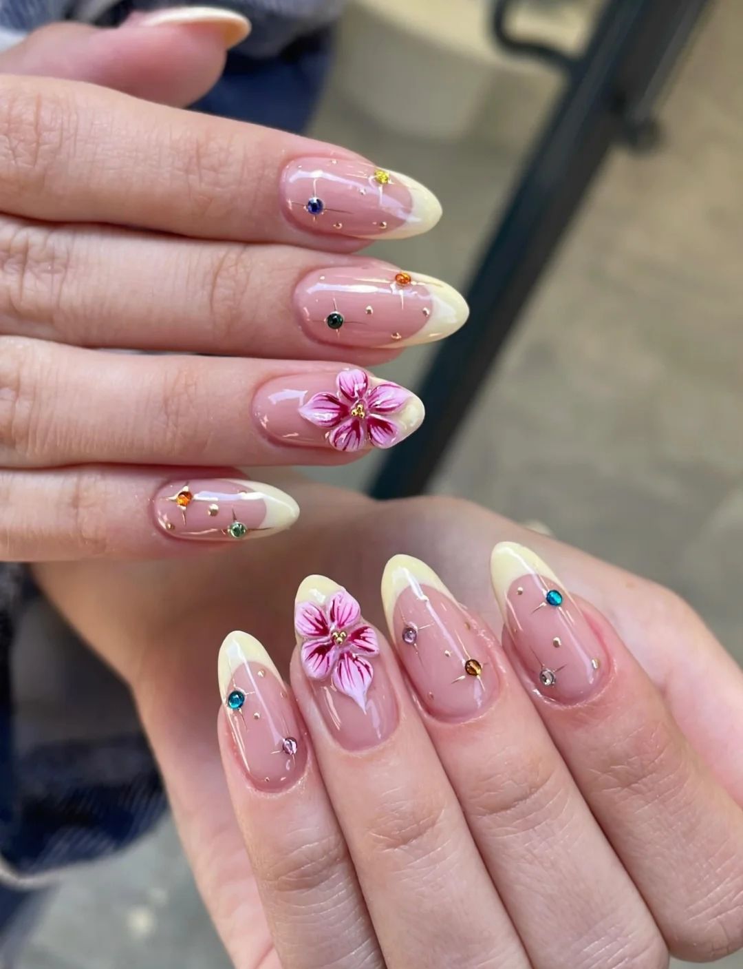 Hand-Painted 3D Floral Almonds Hand-Painted 3D Floral Almonds — Painted Petal Nails 2027