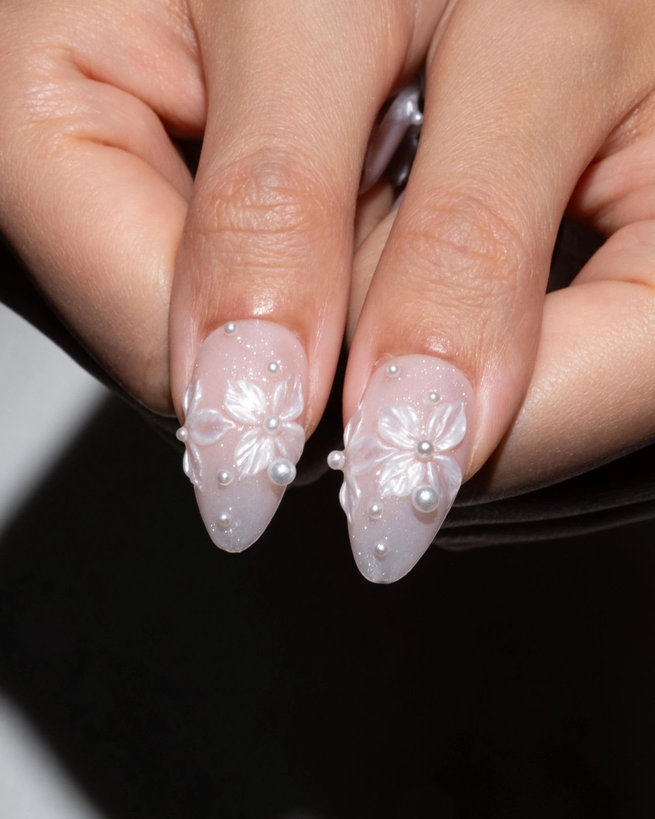 Milky White 3D Petals & Pearls Milky White 3D Petals & Pearls — Painted Petal Nails 2027