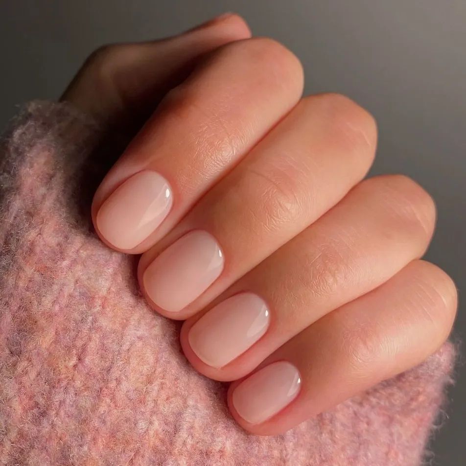 Smooth Milky Nude Rounded Square Nails Smooth Milky Nude Rounded Square Nails — Nude Nails 2027 for Mature Hands