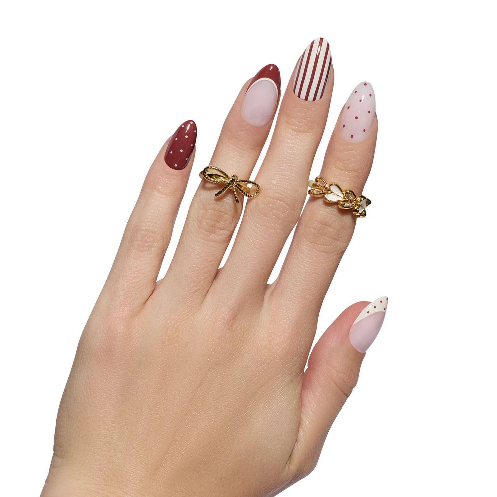 Visual Idea — Nude Pink With Burgundy Polka Dots Visual Idea — Nude Pink With Burgundy Polka Dots — Retail Nails 2027