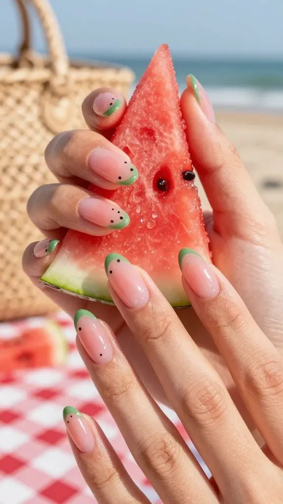Sheer Pink Green Dot French Tips Sheer Pink Green Dot French Tips — Watermelon Nails 2027