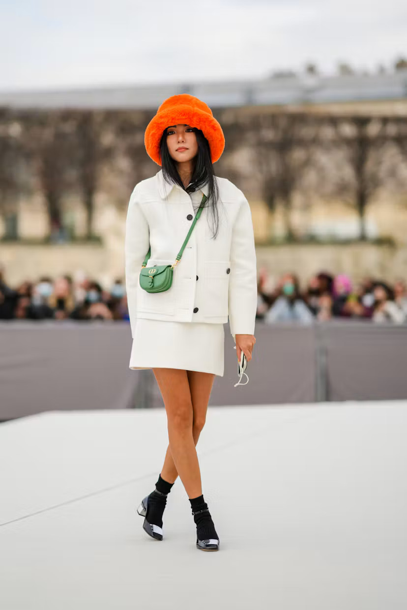Black Ankle Socks with Patent Block Heels and Faux Fur Hat — Socks 2027 with Heels Outfits