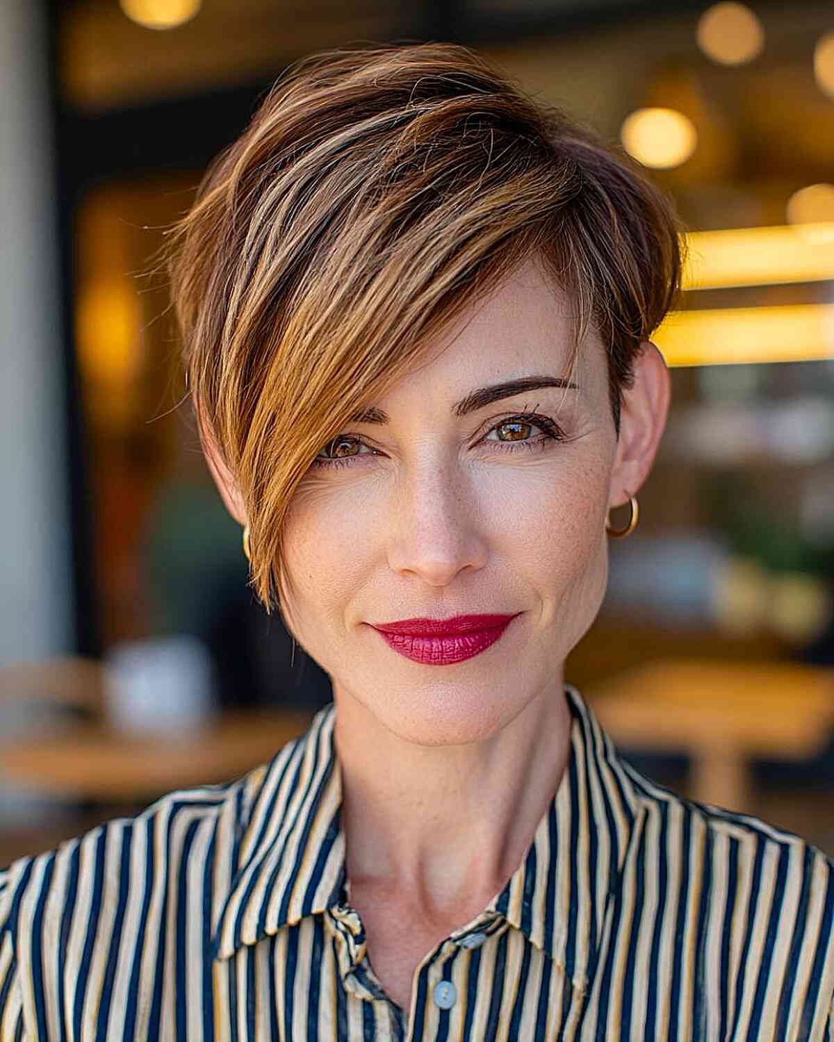 Asymmetrical Pixie With Honey Blonde Dimension Asymmetrical Pixie With Honey Blonde Dimension — Lowlights Pixie 2027
