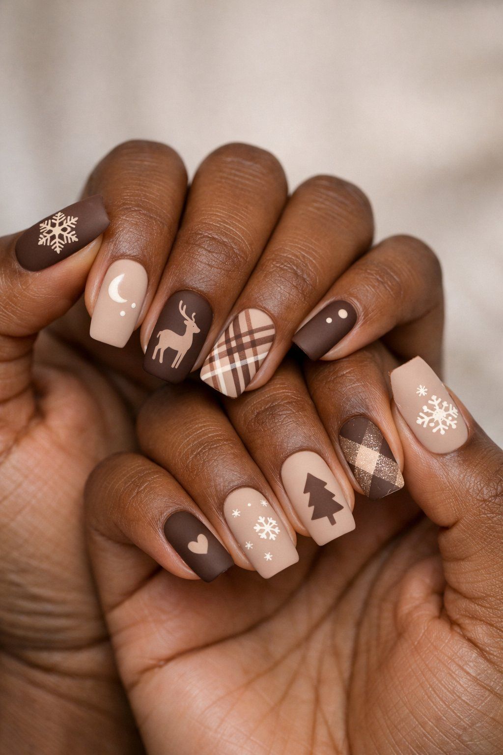 Matte Winter Decal Short Square Nails Matte Winter Decal Short Square Nails — Winter Nail Colors 2027 for Dark Skin