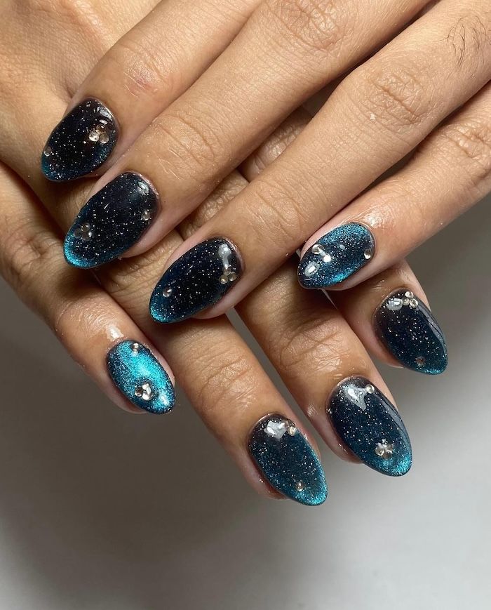 Purple Blue Galaxy Cat-Eye Nails — Moon and Stars Nails 2027