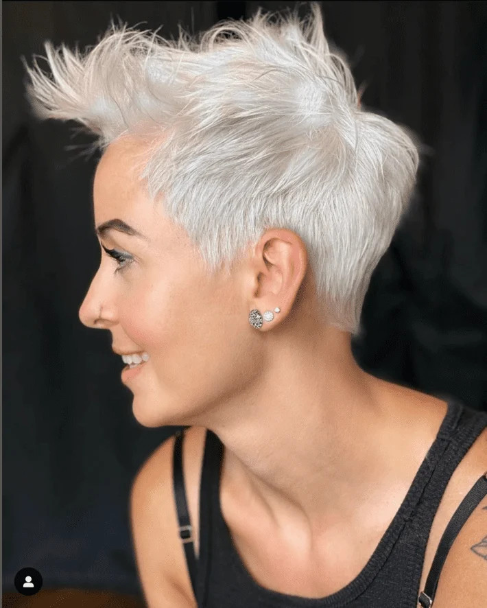 Voluminous Crown Pixie With Short Fringe Voluminous Crown Pixie With Short Fringe — Gray Blending Pixie 2027