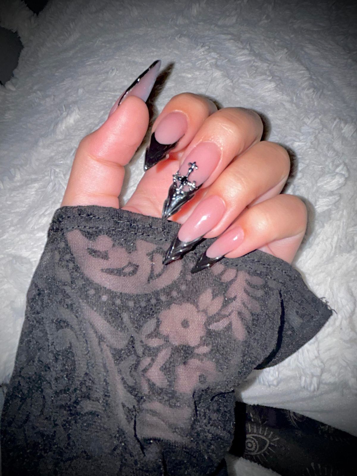 Sheer Pink Black French Cross Charms Sheer Pink Black French Cross Charms — Vampire Nails 2027