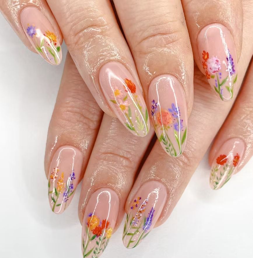 Glossy Visual Idea — Floral Gel Nails 2027