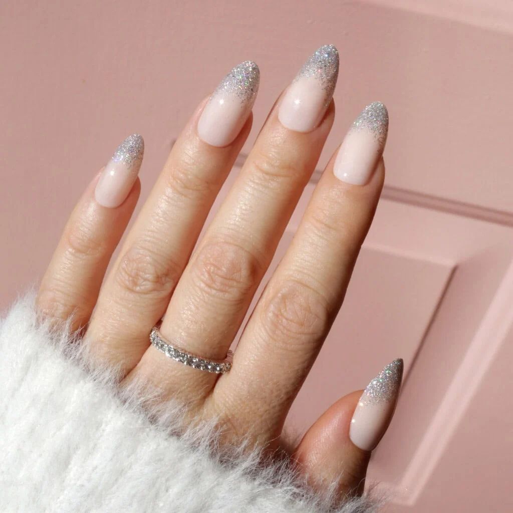 Silver Glitter Gradient French Tips Silver Glitter Gradient French Tips — French Ombre Nails 2027