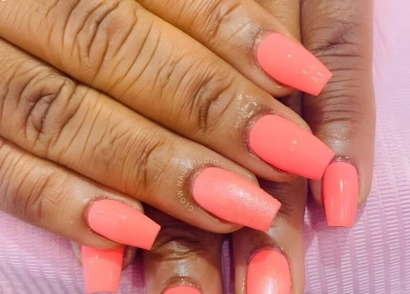 Solid Color On All Nails Visual Idea — Coral Coffin Nails 2027