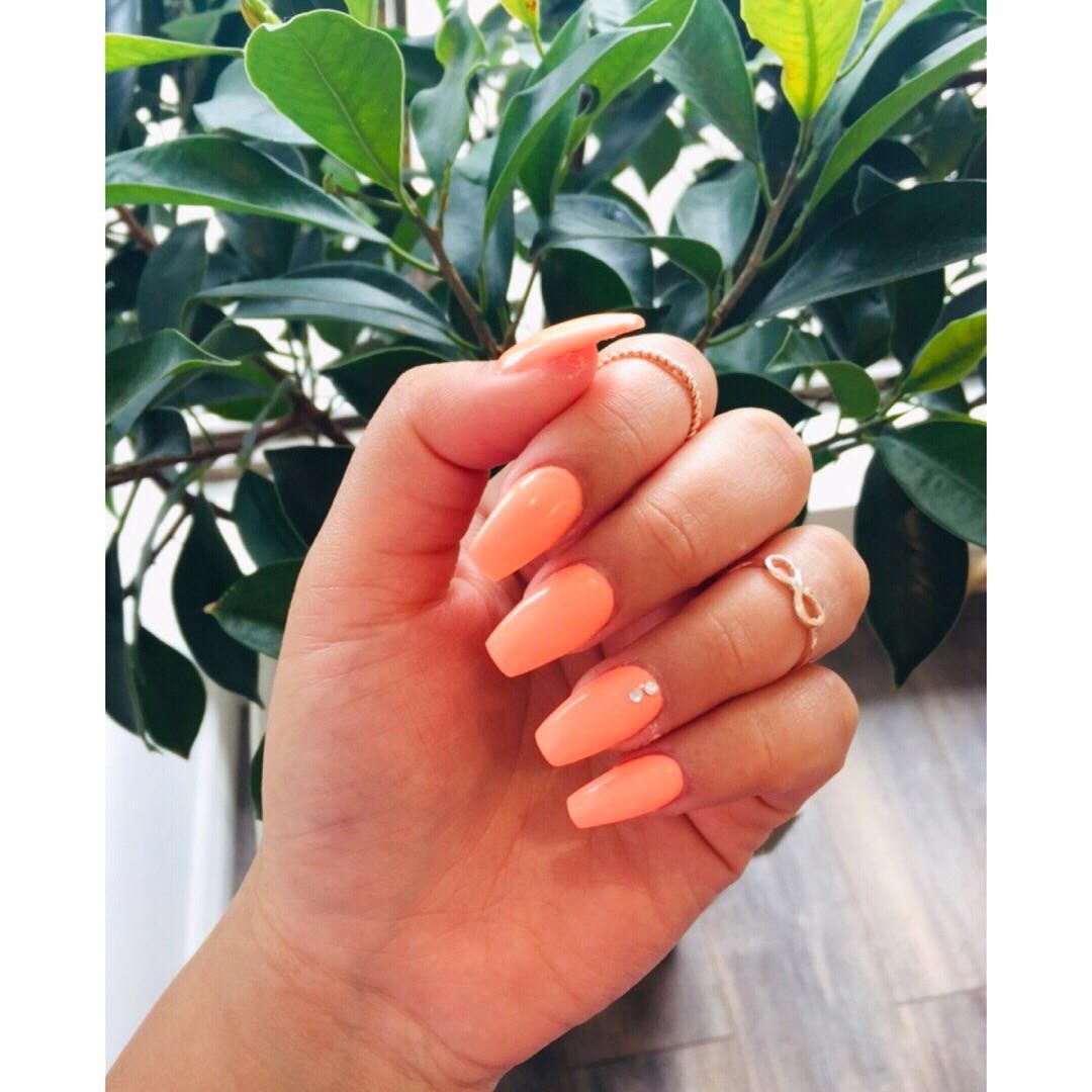 Visual Idea — Medium Length Coffin Nails In A Bright — Coral Coffin Nails 2027
