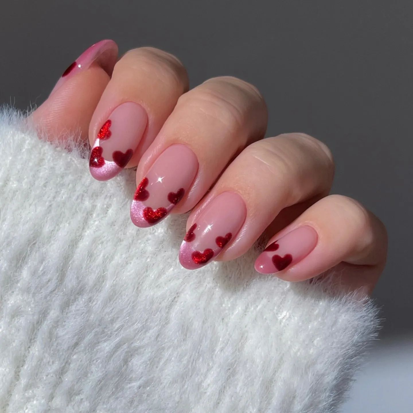 Sheer Pink With Scattered Hearts Smile Line Sheer Pink With Scattered Hearts Smile Line — Love Nails 2027