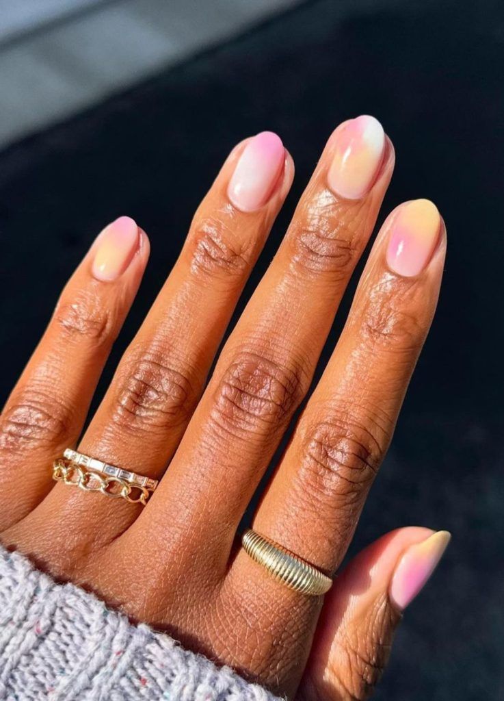 Soft Pastel Gradient Short Oval Nails — Pastel Nails 2027 for Brown Skin
