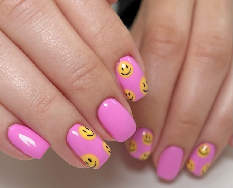 All-Over Smiley Face Pattern Visual Idea All-Over Smiley Face Pattern Visual Idea — Pink Smiley Face Nails 2027