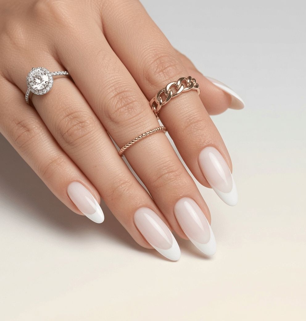 Classic French Milky Pink Almonds — Almond Nails 2027 for Chubby Fingers