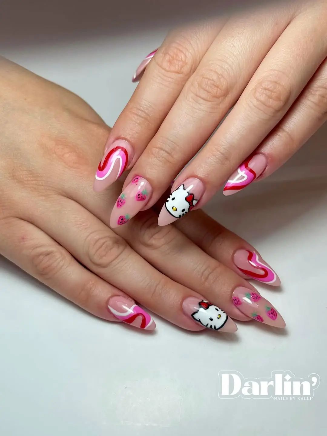 Long Stiletto Hello Kitty Strawberry Swirls Long Stiletto Hello Kitty Strawberry Swirls — Hello Kitty Nails 2027 for Kids