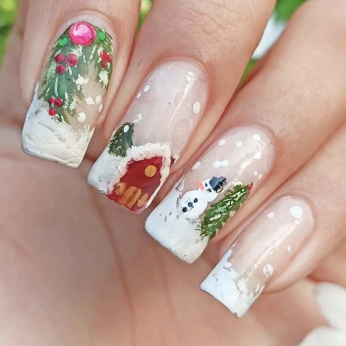 Sheer White Winter Village Scene Sheer White Winter Village Scene — Winter Wonderland Nails 2027