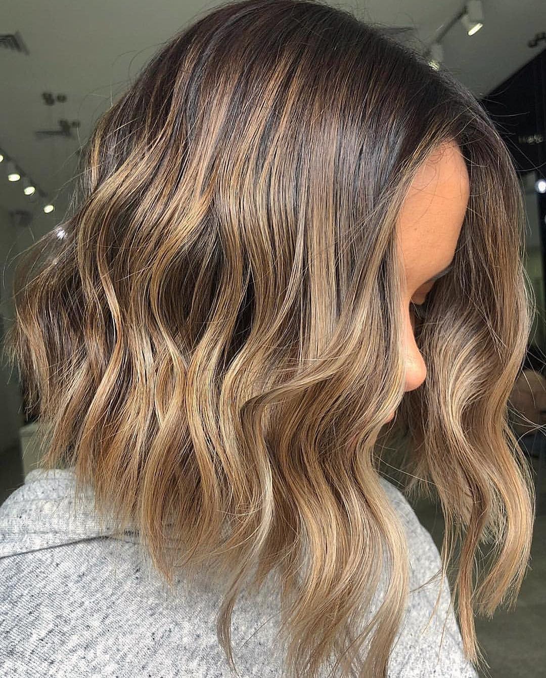 Dark Brown Lob With Subtle Blonde Balayage — Balayage Lob 2027