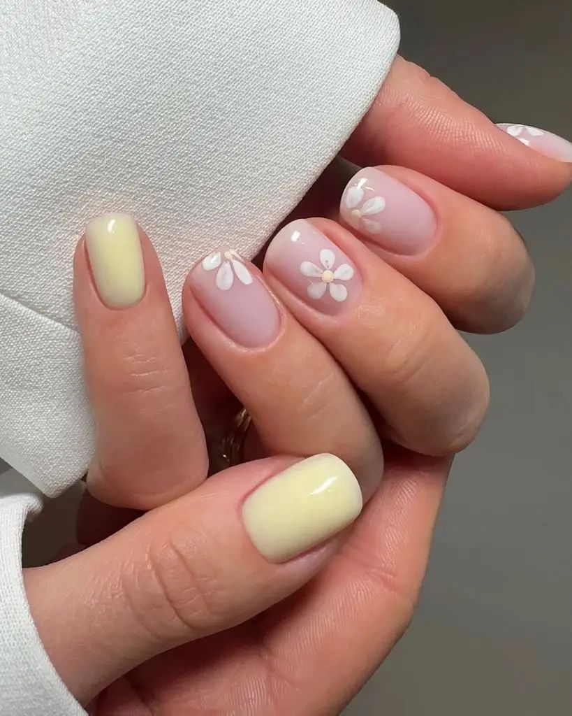 Pastel Pink and Yellow Floral Nails Pastel Pink and Yellow Floral Nails — Short Floral Nails 2027