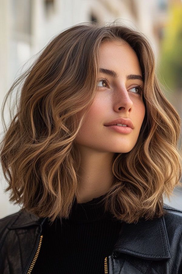 Voluminous Lob With Medium Brown & Blonde Balayage — Balayage Lob 2027