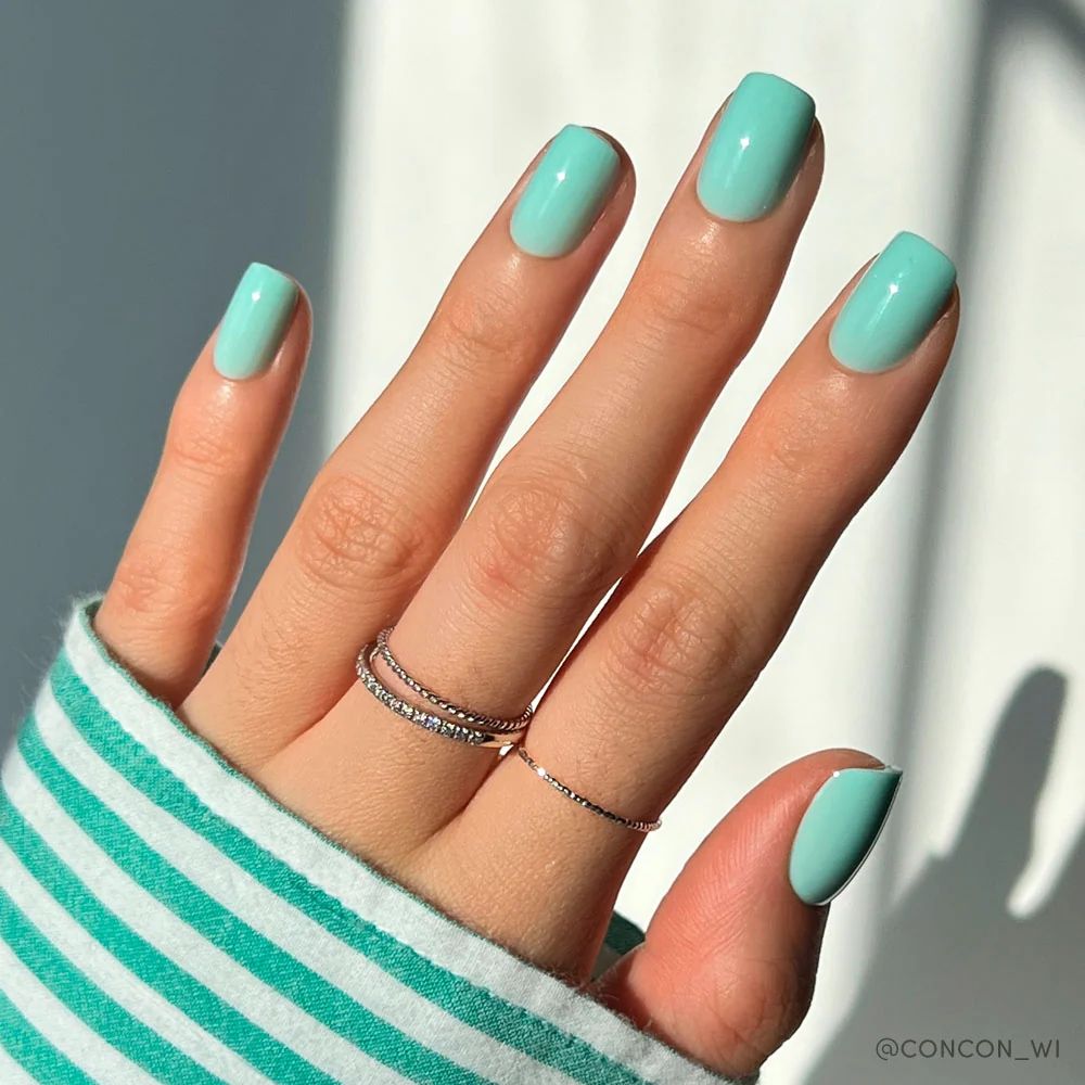 Bright Opaque Teal Square Nails — Turquoise Nails 2027